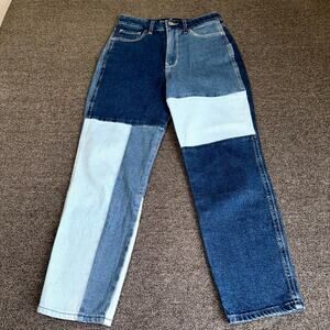 Hollister Ultra High-Rise Mom Jeans Women's 0S 24x25 Blue Patchwork High Rise